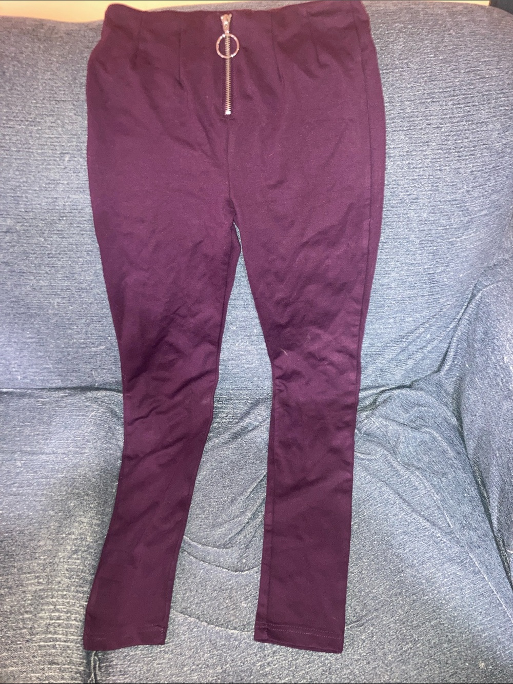 Revamped Plum Ponte Leggings with Front Ring Zip